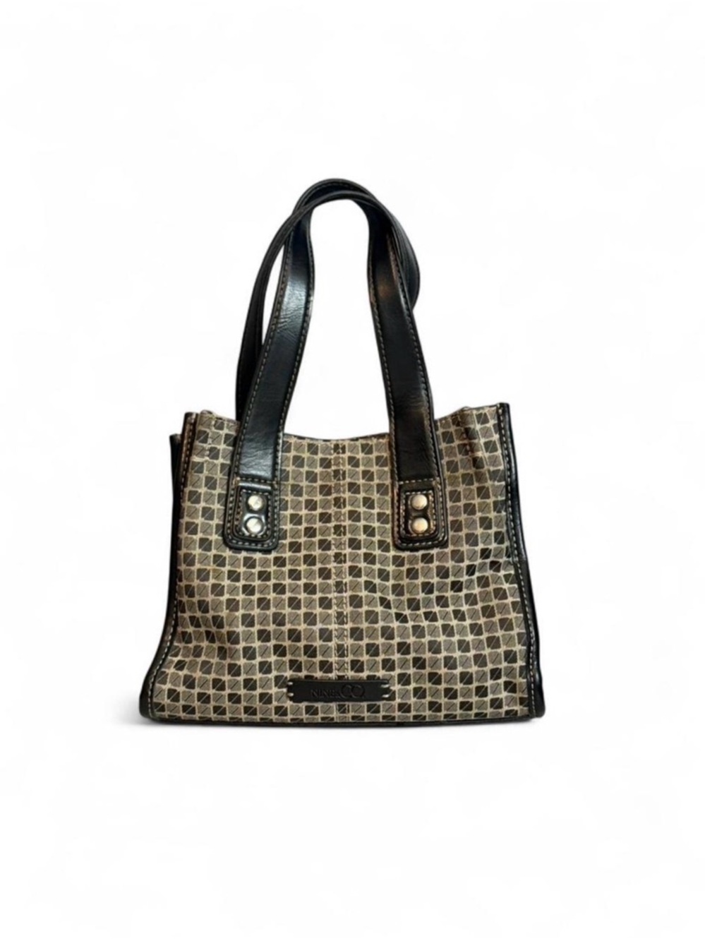 Nine & Co. Beige and Black Geo-Tile Tote
